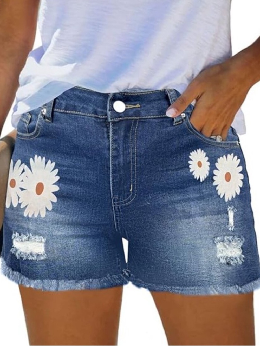 Distressed Denim Shorts distressed frayed hem stretchy fit for summer